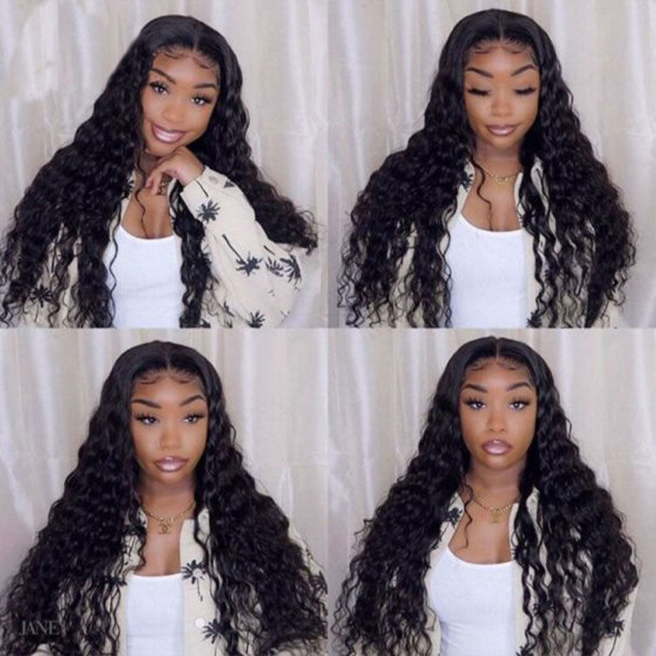 U Part Glueless  Brazilian Human Hair Loose Deep Wave Wig