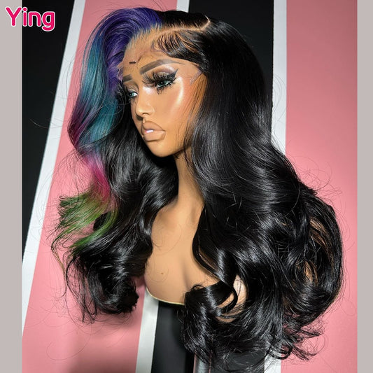 Lace Front PrePlucked Highlight Blue With Pink Body Wave Human Hair Wig