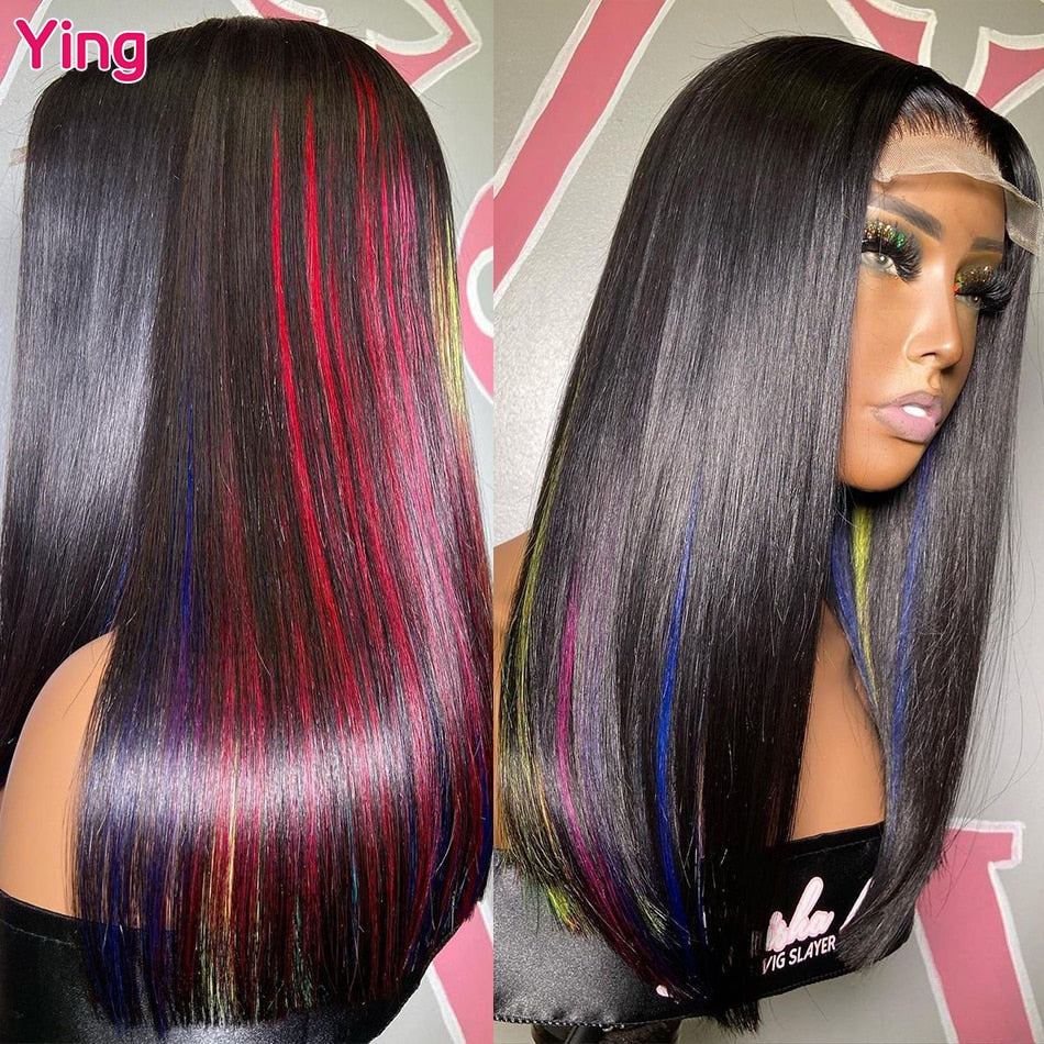 Lace Front PrePlucked Bone Straight Highlight Multicolor Pink Wig