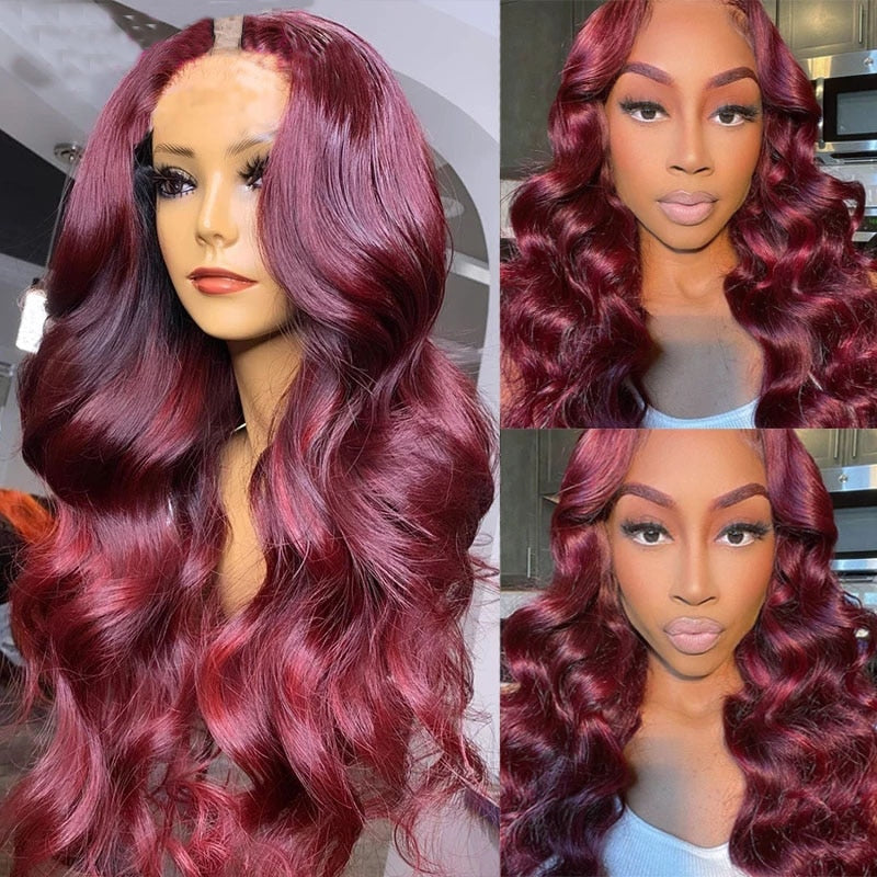 U Part Burgundy Body Wave Remy Human Hair Wig