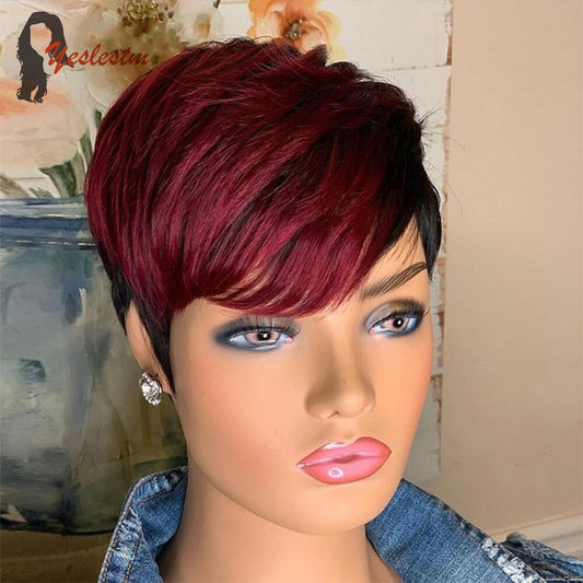 Red Pixie Short Cut Bob Brazilian Human Hair Wig