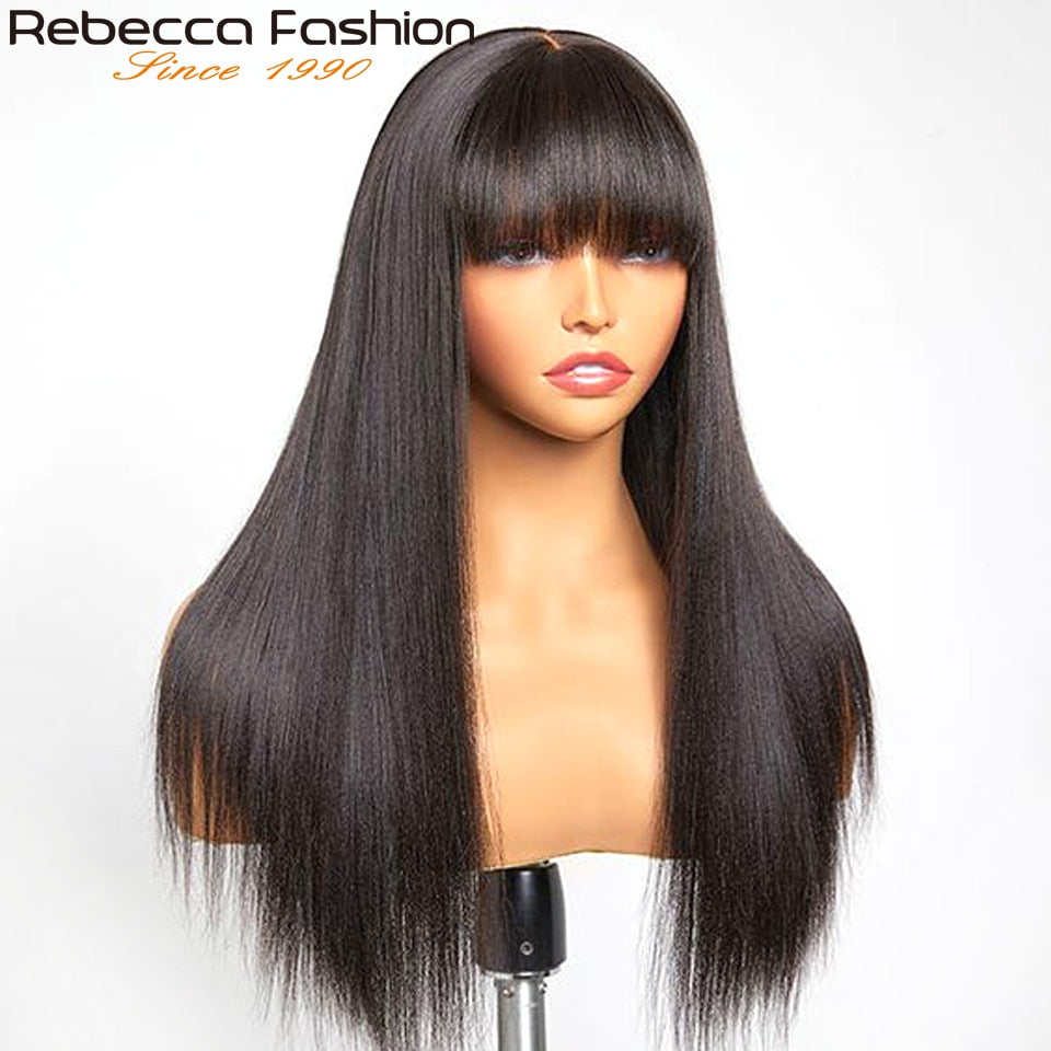 Brazilian Human Hair Straight With Bangs Wigs