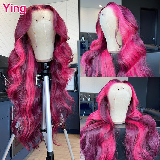 Lace Front Body Wave PrePlucked Highlight Rose Pink Human Hair Wig