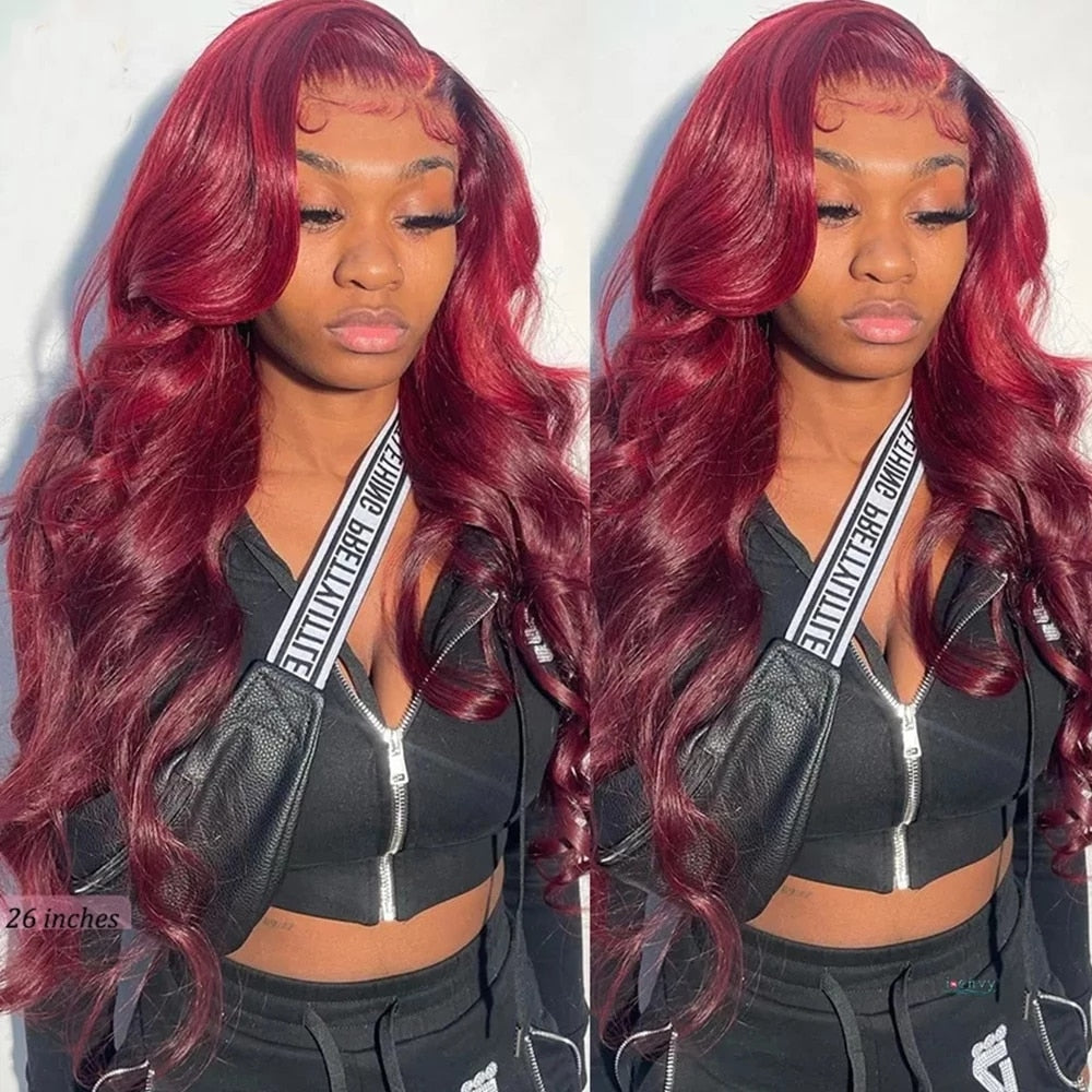 U Part Burgundy Body Wave Remy Human Hair Wig