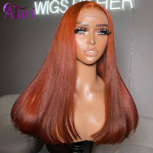 Lace Front Ginger Orange Straight Human Hair Pre-Plucked Wig