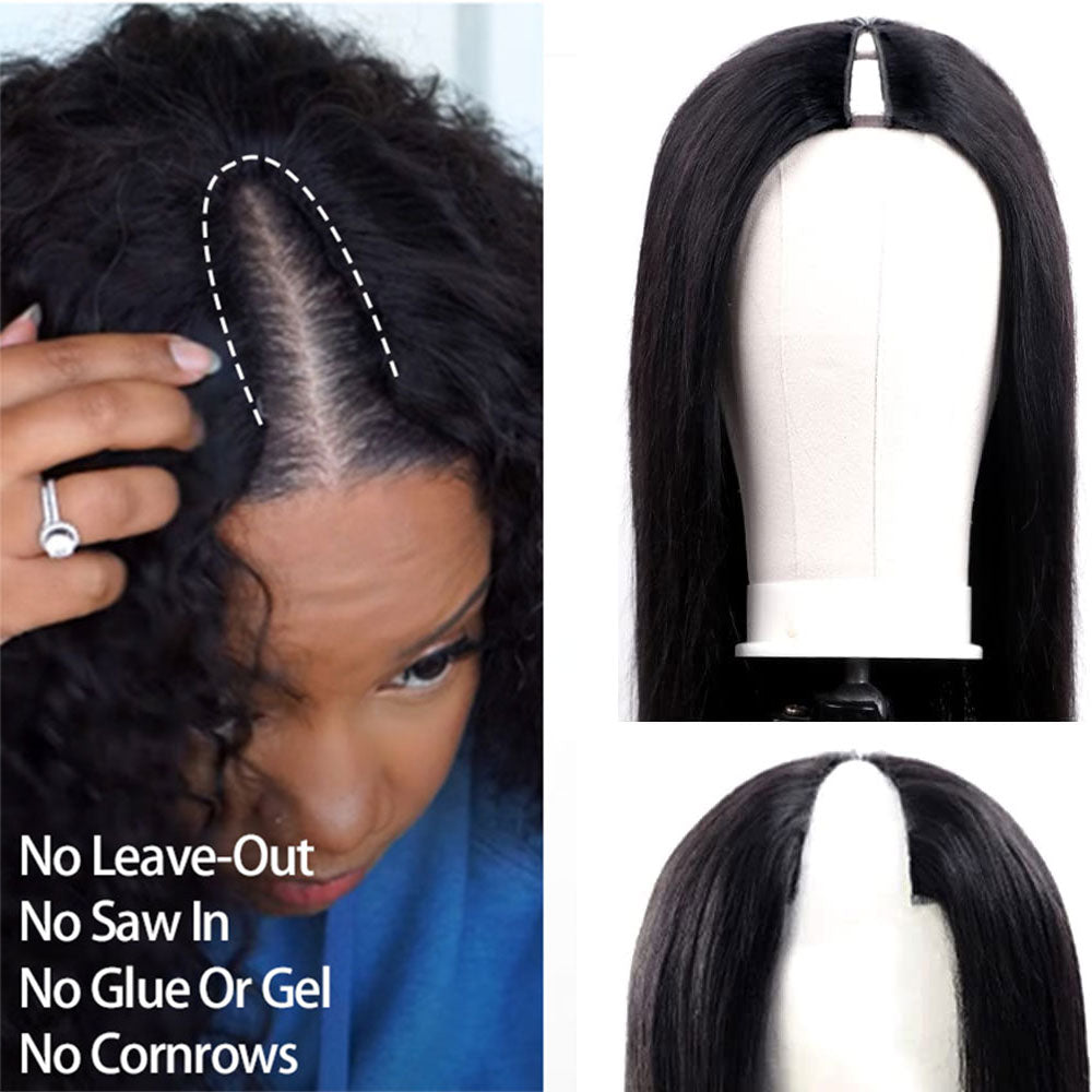 Glueless V U Part Brazilian Human Hair Bone Straight Wig