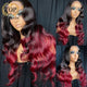 Lace Front Burgundy Ombre Remy Indian Human Hair Body Wave with Baby Hair Wigs