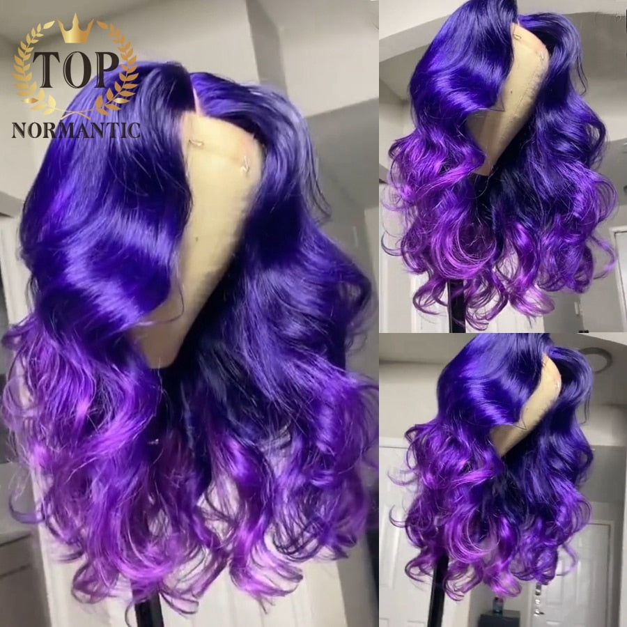 Lace Front Ombre Purple Body Wave Brazilian Human Remy with Baby Hair Wigs