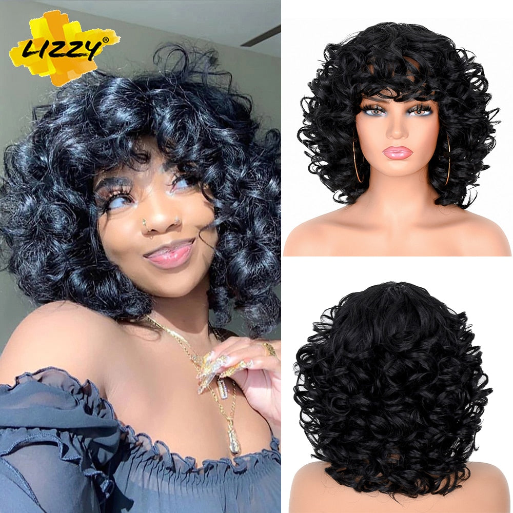 Synthetic Short Hair Loose Curly With Bangs Wigs