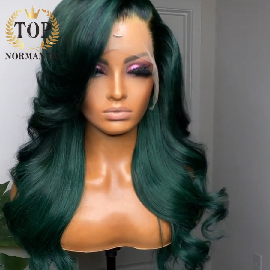 Lace Front Pre-plucked Green Loose Wave Brazilian Human Remy Hair Wig