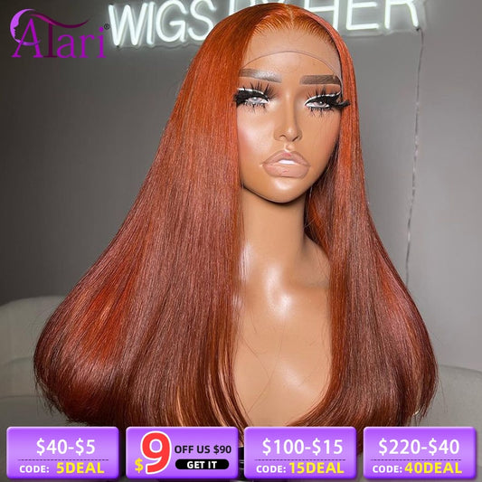 Lace Front Ginger Orange Straight Human Hair Pre-Plucked Wig