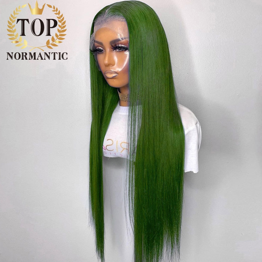 Lace Front Mint Green with Natural Hairline Human Hair Transparent Wig