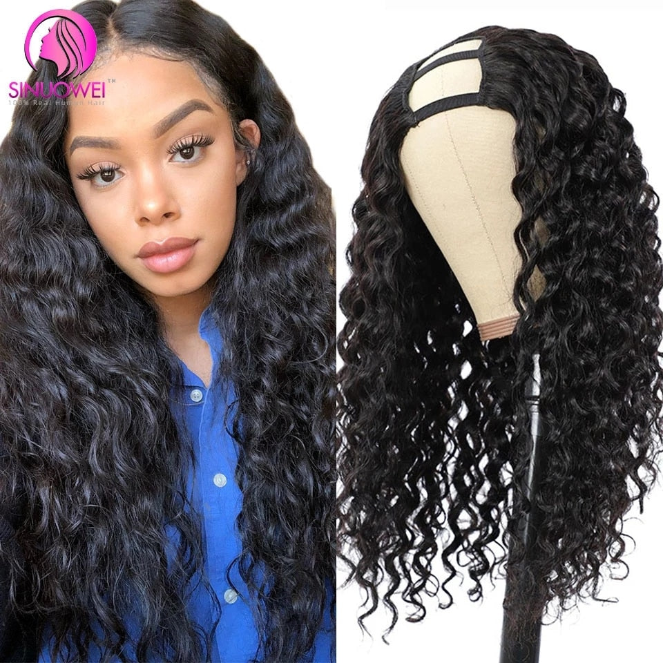 U Part Water Wave Human Hair Wig