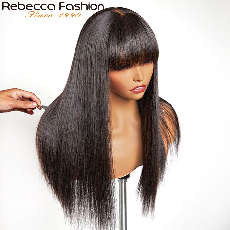 Brazilian Human Hair Straight With Bangs Wigs