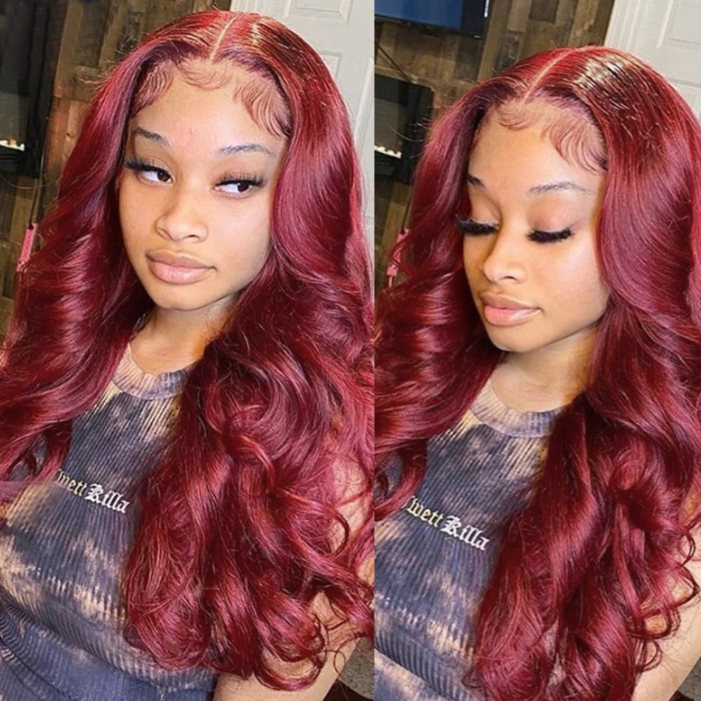 U Part Burgundy Body Wave Remy Human Hair Wig