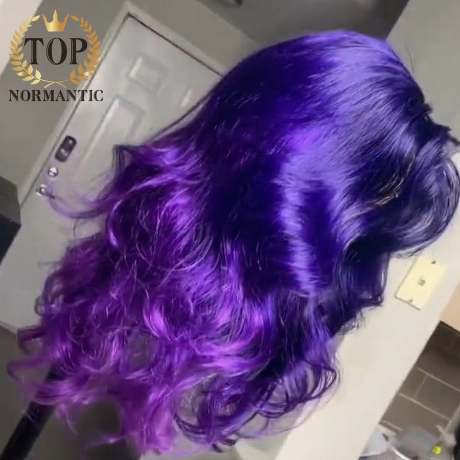 Lace Front Ombre Purple Body Wave Brazilian Human Remy with Baby Hair Wigs