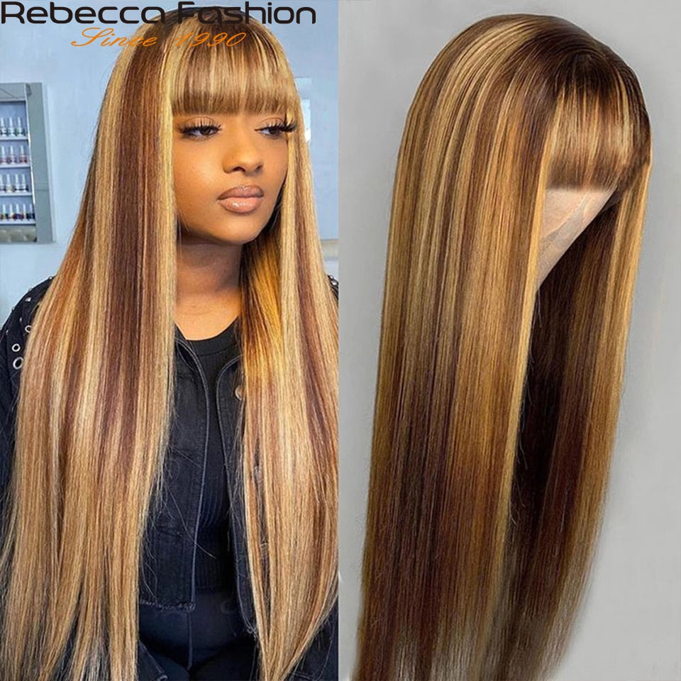 Brazilian Human Hair Straight With Bangs Wigs