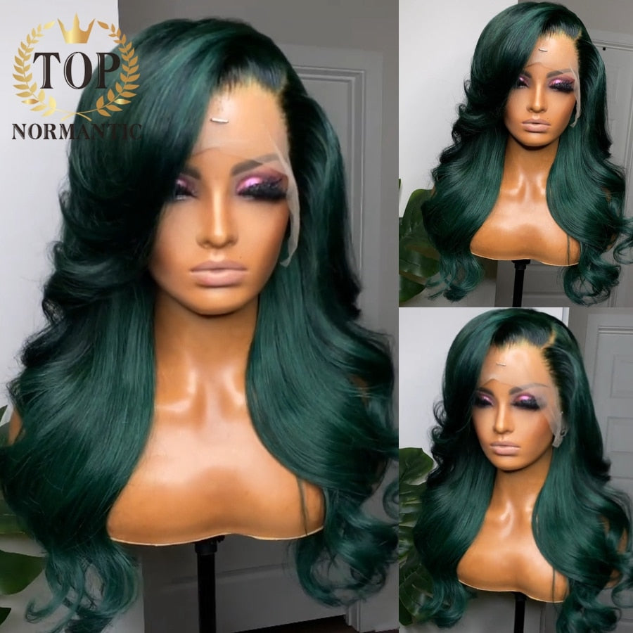 Lace Front Pre-plucked Green Loose Wave Brazilian Human Remy Hair Wig