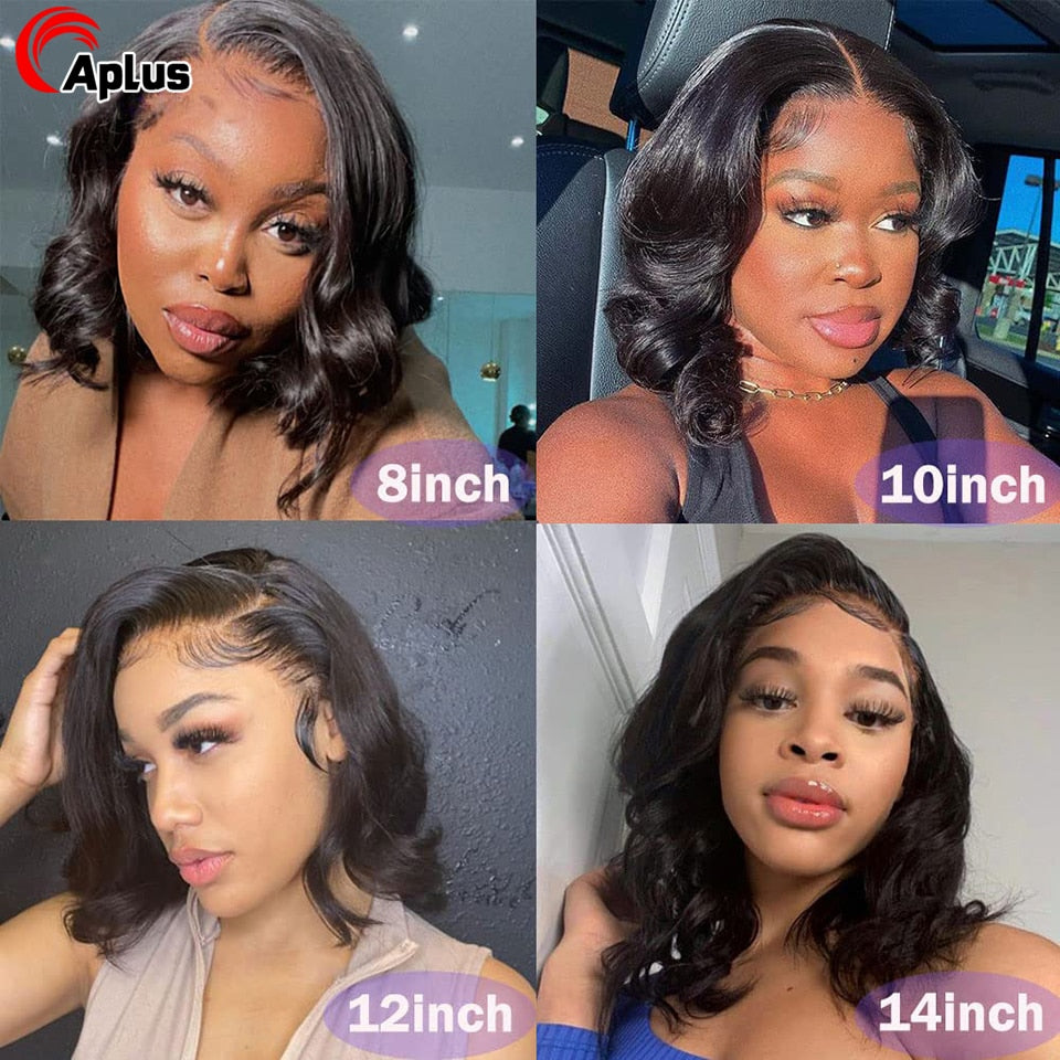 Lace Front Pre plucked Human Hair Body Wave Short Bob Wigs