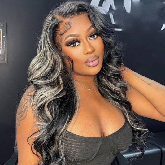 Lace Frontal  Black With Gray Highlighter Brazilian Human Hair Wig