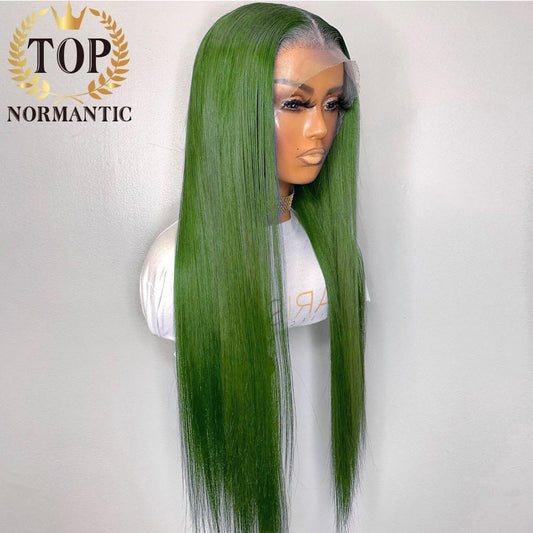 Lace Front Mint Green with Natural Hairline Human Hair Transparent Wig