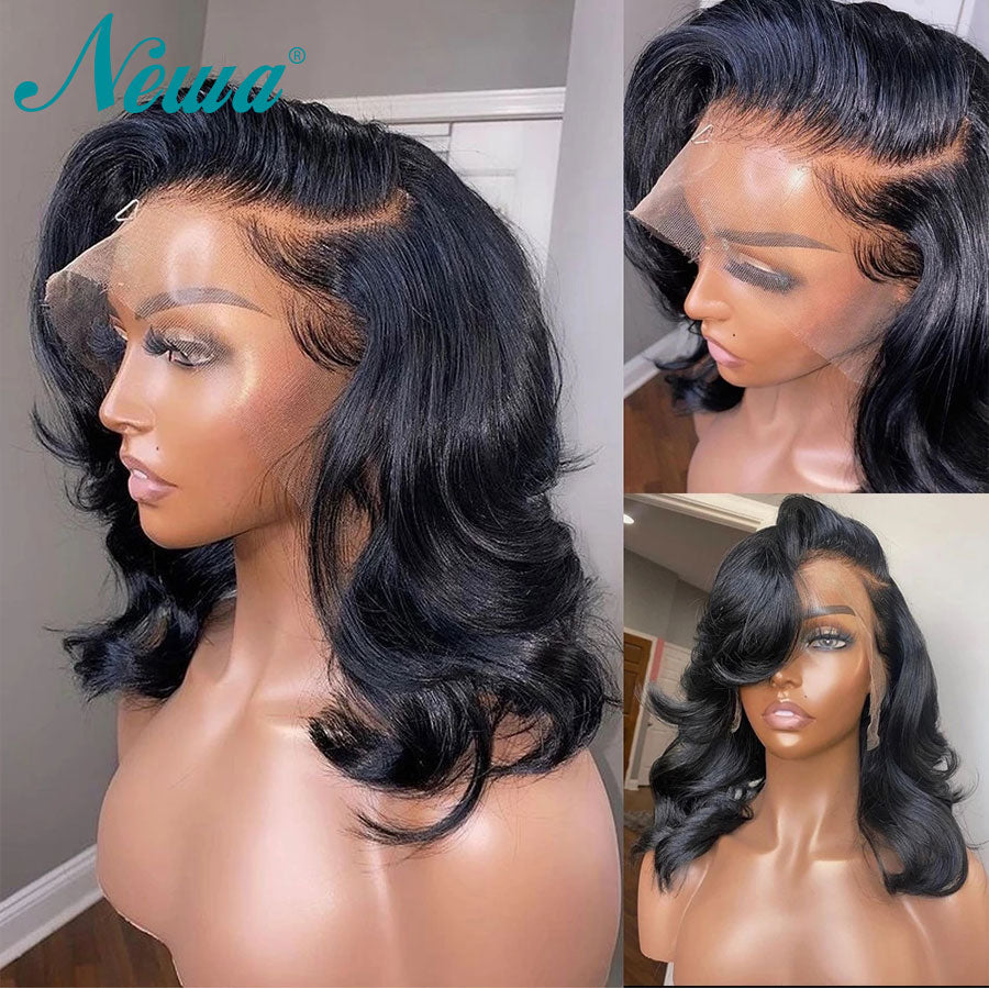 Glue less Transparent Lace Front Body Wave Human Hair Pre Plucked Wig