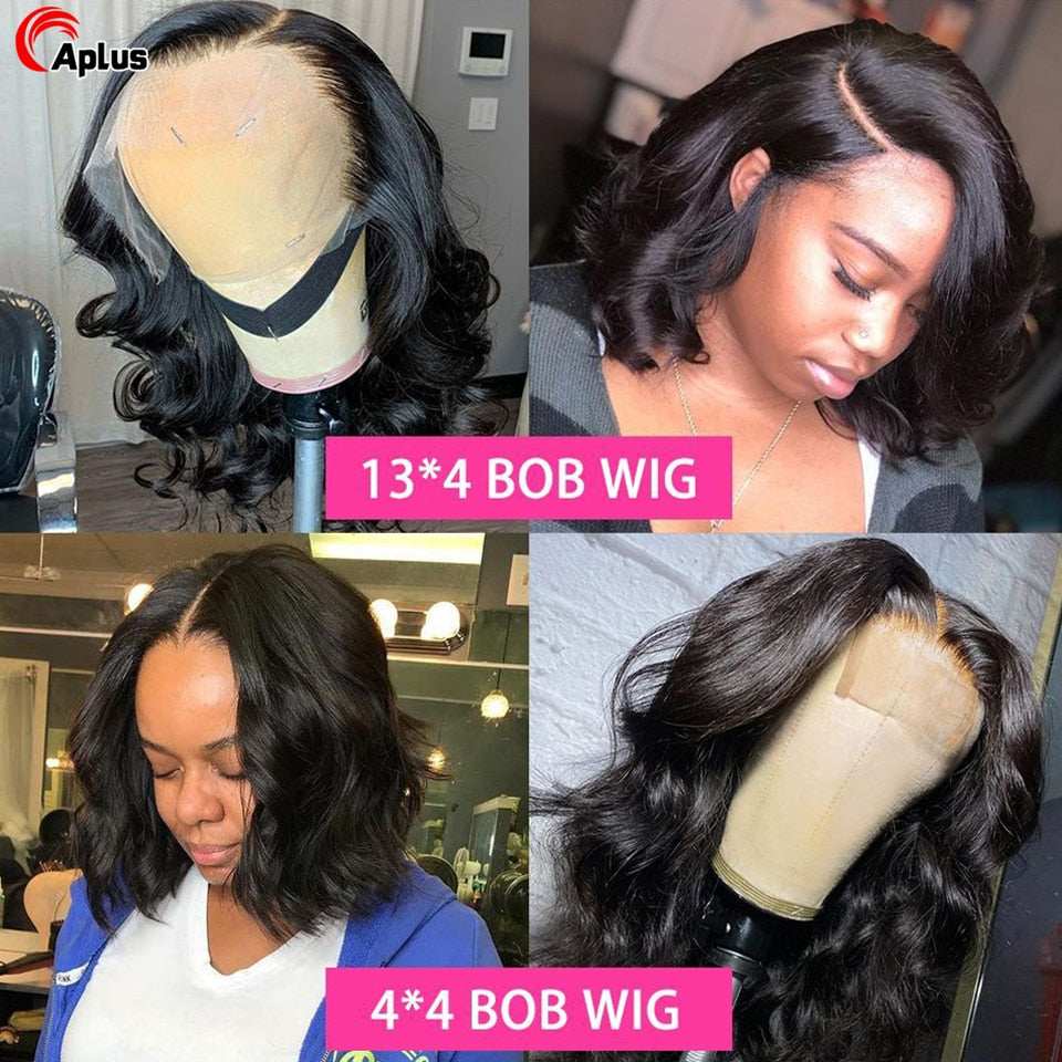 Lace Front Pre plucked Human Hair Body Wave Short Bob Wigs