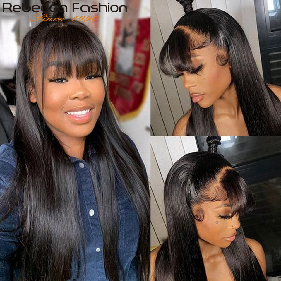 Brazilian Human Hair Straight With Bangs Wigs