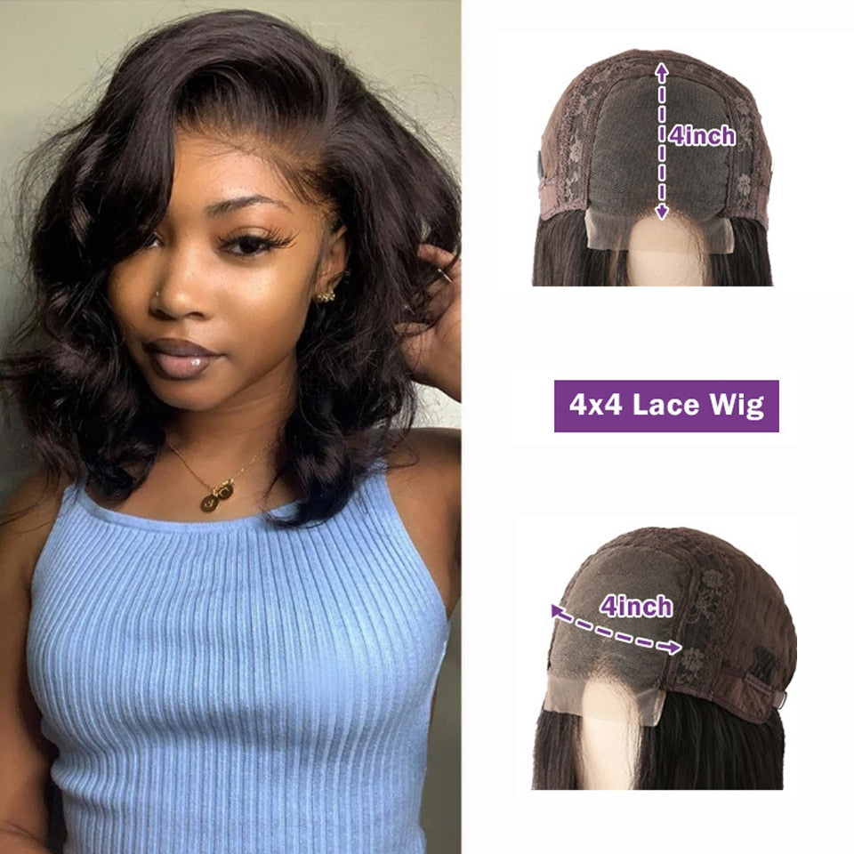 Lace Front Pre plucked Human Hair Body Wave Short Bob Wigs