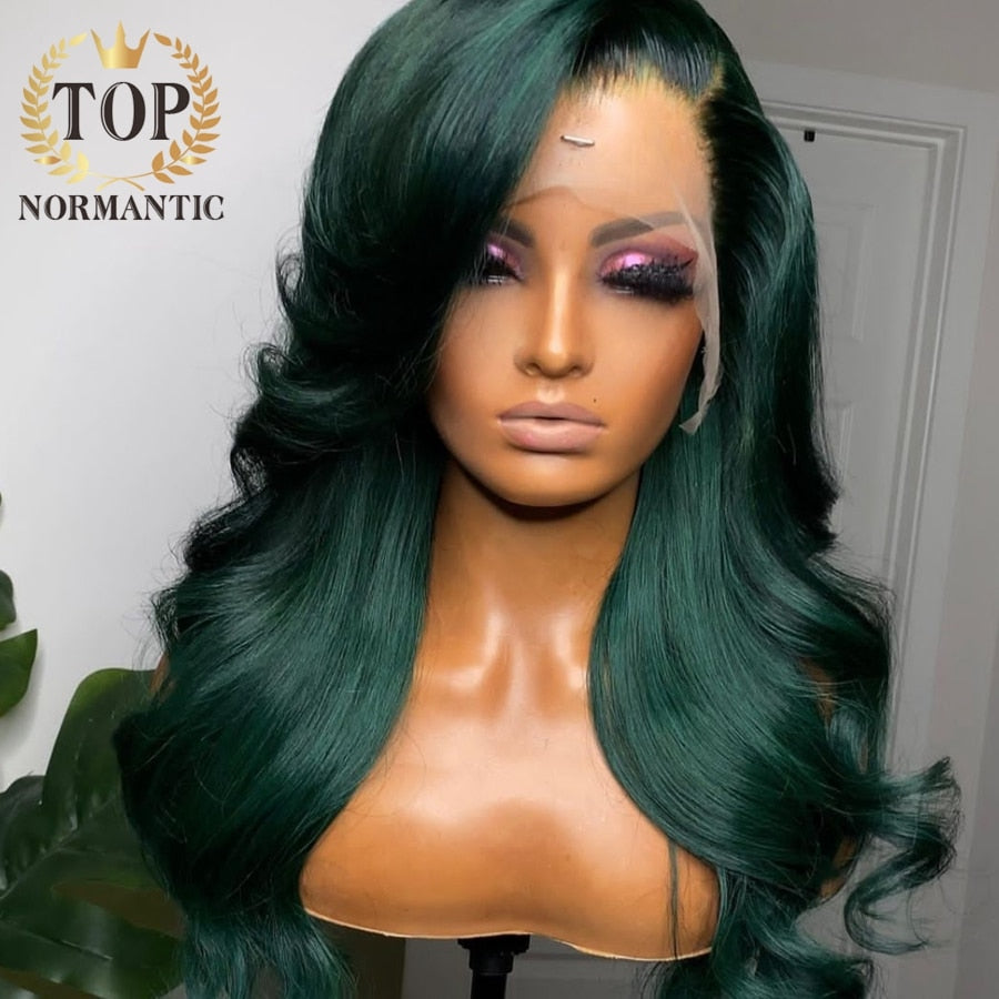 Lace Front Pre-plucked Green Loose Wave Brazilian Human Remy Hair Wig