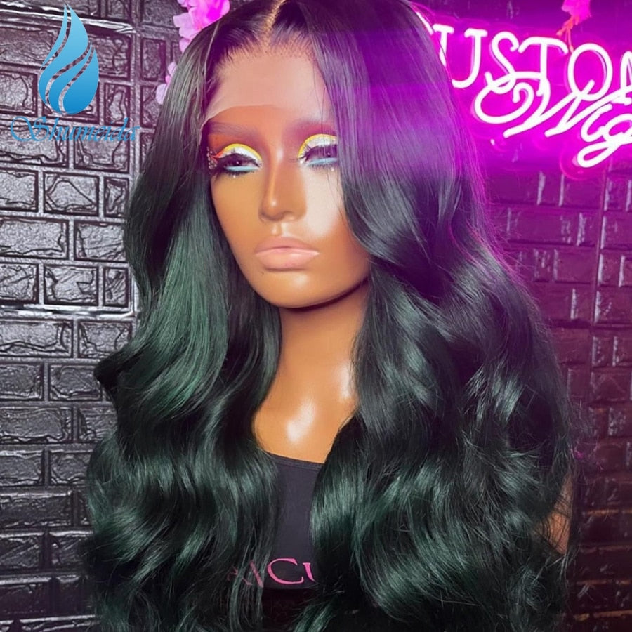 Glueless Lace Front Ombre Green  Brazilian Remy Human Hair  PrePlucked Hairline Baby Hair