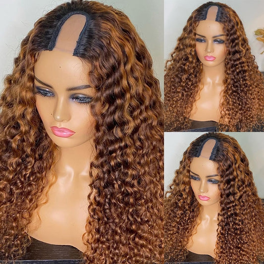 U Part Middle Ombre Brown Brazilian Remy Human Hair Wig