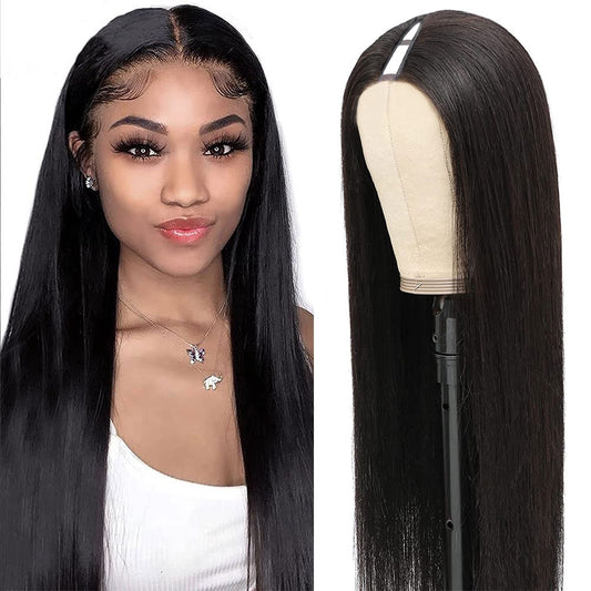 Glueless V U Part Brazilian Human Hair Bone Straight Wig